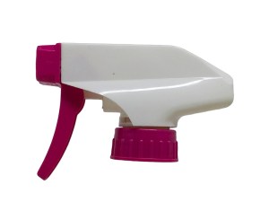 White Chemical Resistant Trigger Sprayer with Pink Nozzle Cap