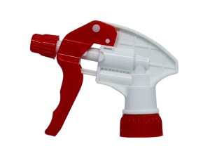 White Chemical Resistant Trigger Sprayer with Red Nozzle Cap