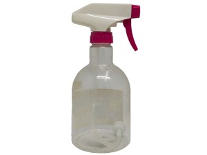 Clear PET Spray Bottle 450ml with Pink White Sprayer, Upside down, Swing series